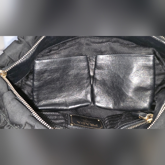 PRADA BLACK NYLON GAUFRE GATHERED TESSUTO ZIPPED SHOULDER BAG 2 Ways - Picture 10 of 16